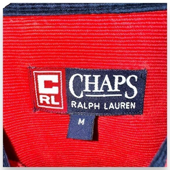 80s Chaps Ralph Lauren Red Corduroy Button Down Shirt M - Picture 2 of 7
